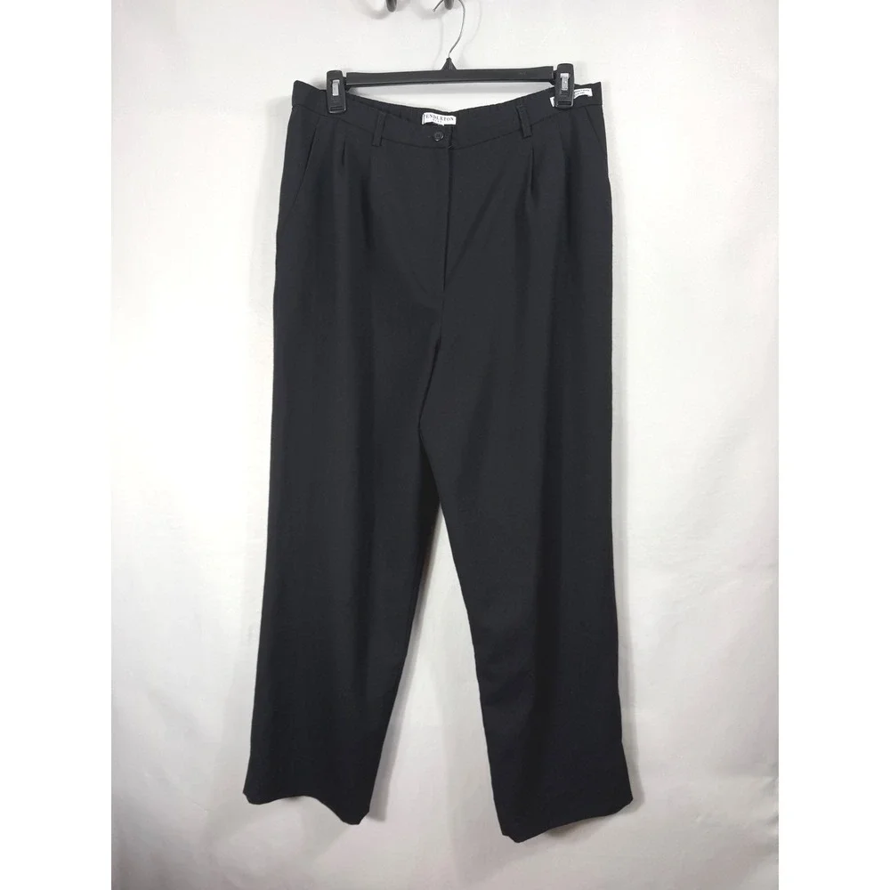 Pendleton Trousers Women's 16W Black 100% Virgin Wool Pleated Lined‎ Pants USA
